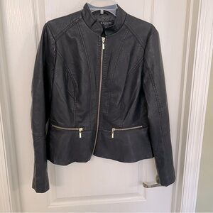 NWT Baccini Black Faux Leather Jacket with Gold Zippers & Pockets Size Medium